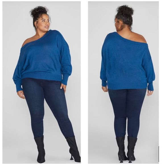 FTF Off-Shoulder Button Detail Sweater - Picture 1 of 12